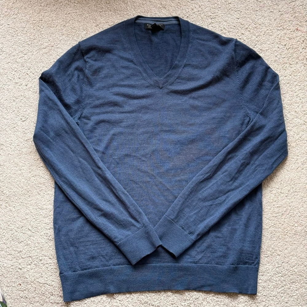Banana Republic Mens Blue 100% Merino Wool V-Neck Sweater Size M 1719131